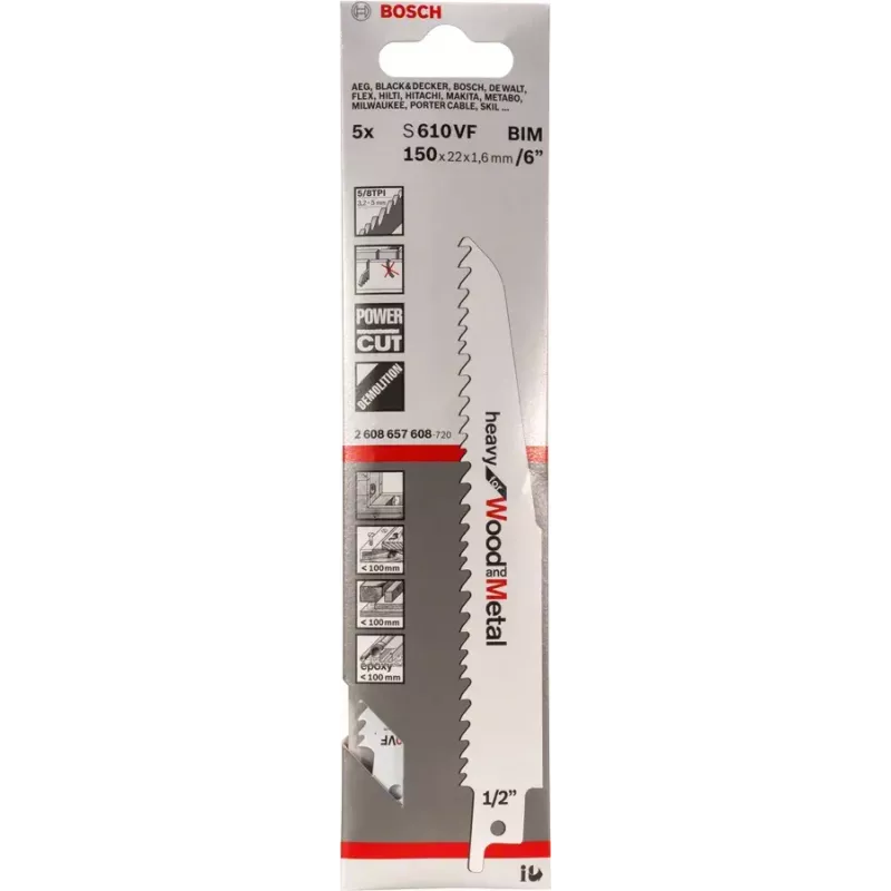 Zāģa asmens Bosch S 610 VF Heavy kokam un metālam 15 cm 5 TPI