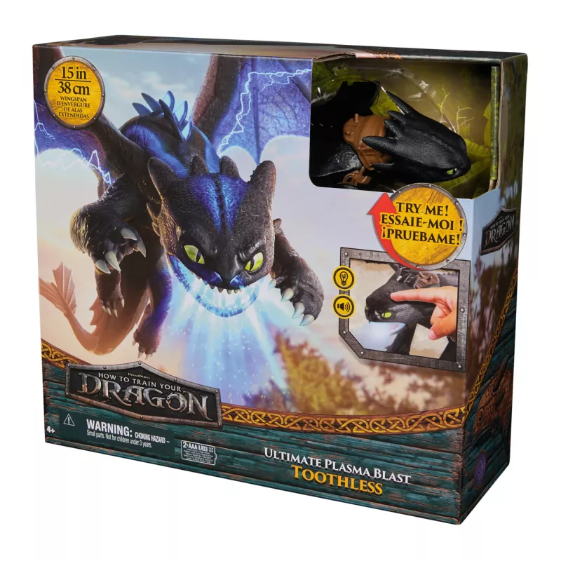 Darbības figūra Spinmaster Ultimate Plasma Blast Toothless 25 collu spārni ar gaismu un skaņu, vecumam no 4 gadiem