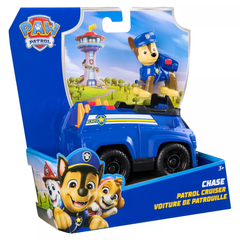 PAW Patrol, Chase Patrol Cruiser, rotaļu automašīna ar kolekcionējamu figūriņu, ilgtspējīgi veidotas rotaļlietas zēniem un meitenēm no 3 gadu vecuma
