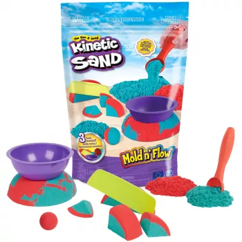 Bērnu kinētisko smilšu komplekts Spinmaster Mold n’ Flow, 1,5 mārciņas, sarkans un zilganzaļš ar 3 rīkiem (no 3 gadu vecuma)