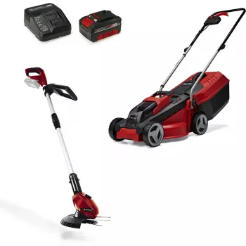 Bezvadu zāliena pļāvēja un zāles trimmera komplekts EINHELL GE-CM 18/30 + GE-CT 18, sarkans/melns, Li-ion 4,0 Ah