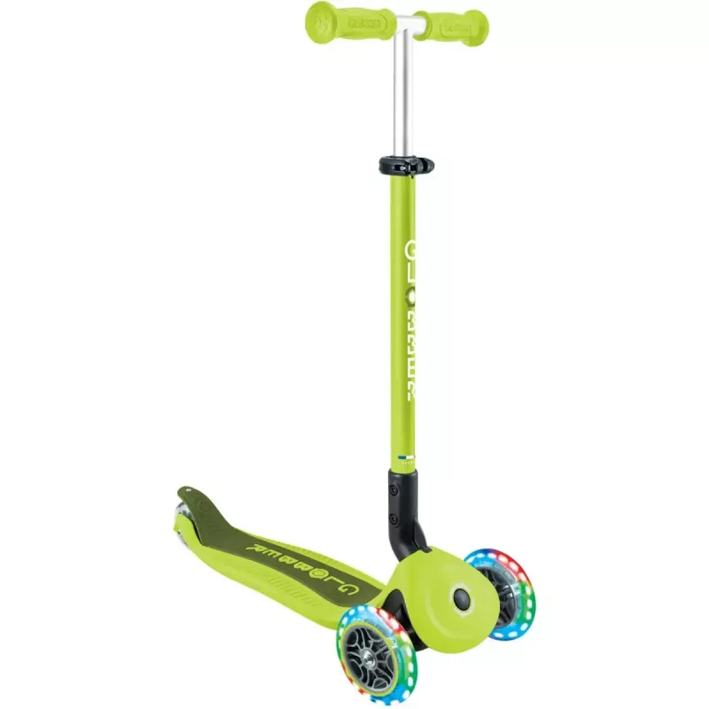 Kick skrejritenis GLOBBER Go-Up Active Lights — regulējams augstums, LED gaismas, laima krāsa