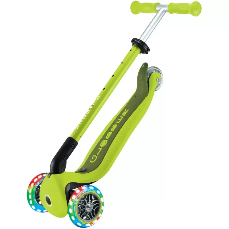 Kick skrejritenis GLOBBER Go-Up Active Lights — regulējams augstums, LED gaismas, laima krāsa