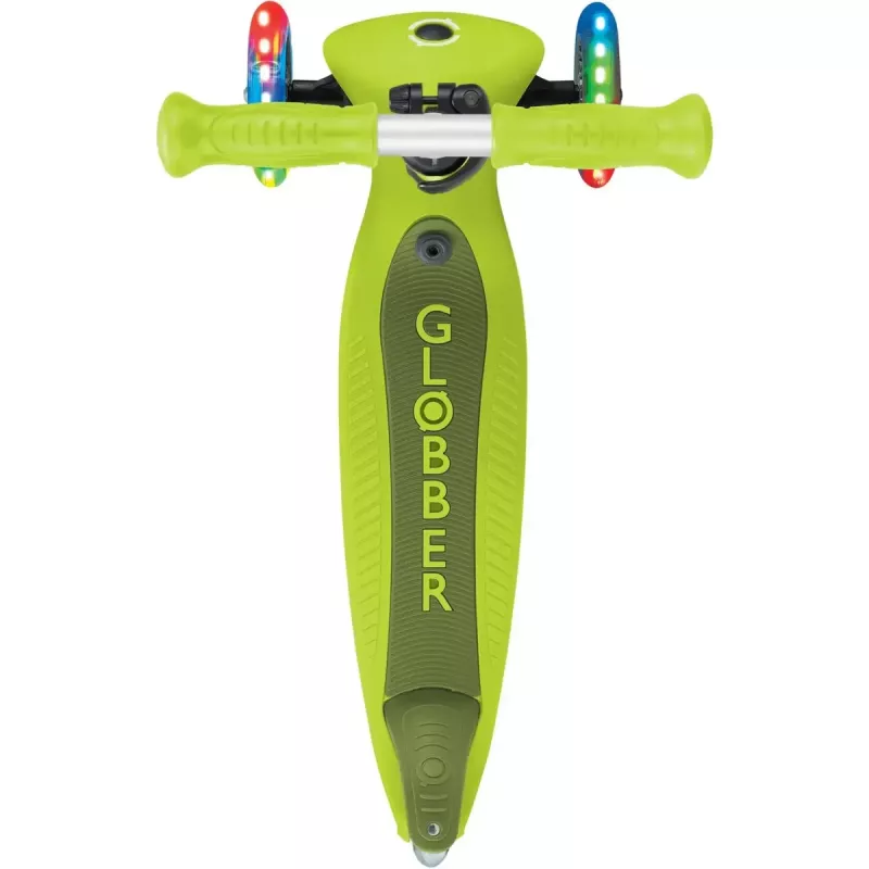 Kick skrejritenis GLOBBER Go-Up Active Lights — regulējams augstums, LED gaismas, laima krāsa