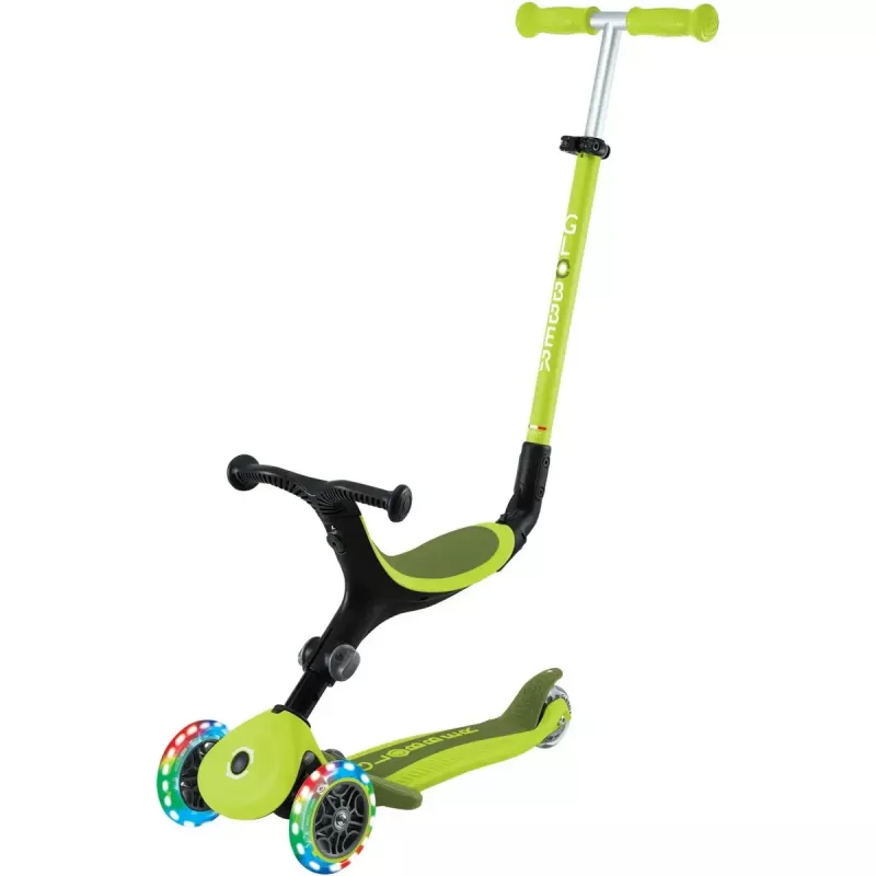 Kick skrejritenis GLOBBER Go-Up Active Lights — regulējams augstums, LED gaismas, laima krāsa