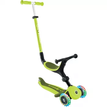 Kick skrejritenis GLOBBER Go-Up Active Lights — regulējams augstums, LED gaismas, laima krāsa