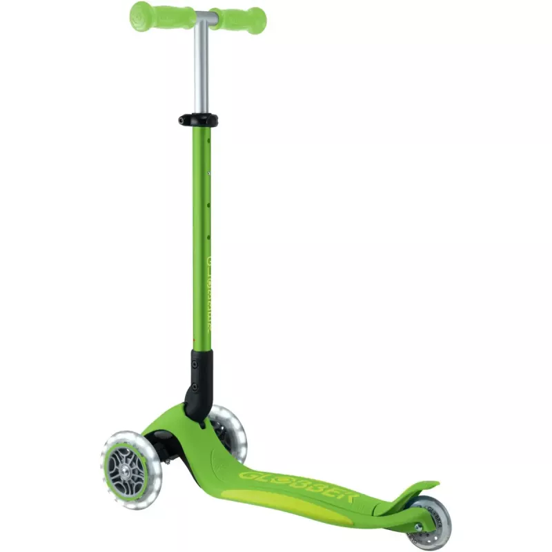 Skritulis GLOBBER Primo Foldable Plus Lights — salokāms bērnu skritulis ar integrētām gaismām, zaļi laima