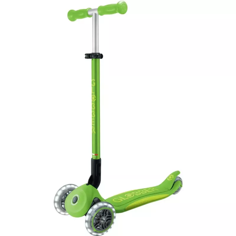Skritulis GLOBBER Primo Foldable Plus Lights — salokāms bērnu skritulis ar integrētām gaismām, zaļi laima