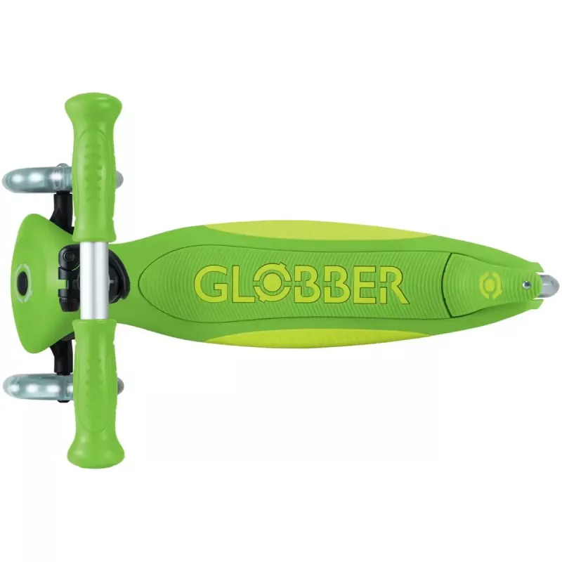 Skritulis GLOBBER Primo Foldable Plus Lights — salokāms bērnu skritulis ar integrētām gaismām, zaļi laima