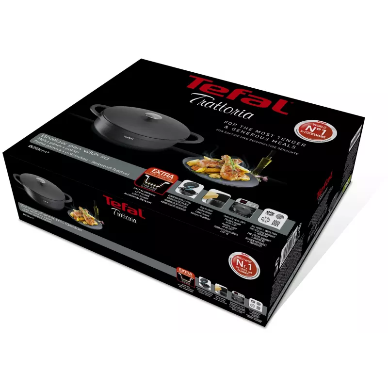 Cepšanas panna Tefal Trattoria E2187274 apaļa melna alumīnija 28 cm
