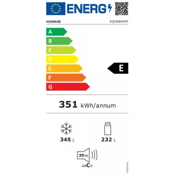 Ledusskapis Hisense Cross door RQ760N4IFE – Brīvi stāvošs, vairāku durvju, 577 L kopējā ietilpība, Melns