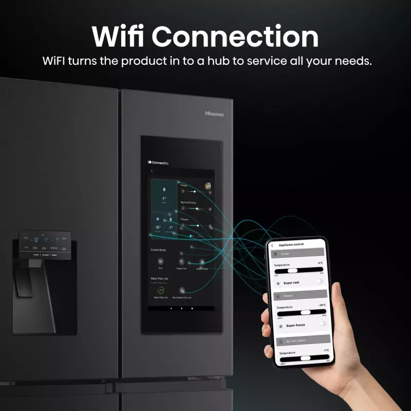 Ledusskapis Hisense Cross door RQ760N4IFE – Brīvi stāvošs, vairāku durvju, 577 L kopējā ietilpība, Melns