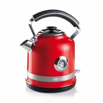Ariete 2854 Moderna elektriskā tējkanna, 2000 W, 1,7 L tilpums, 360° bezvadu, automātiskā izslēgšanās sistēma, noņemams filtrs, redzams ūdens līmenis, termometrs, sarkana