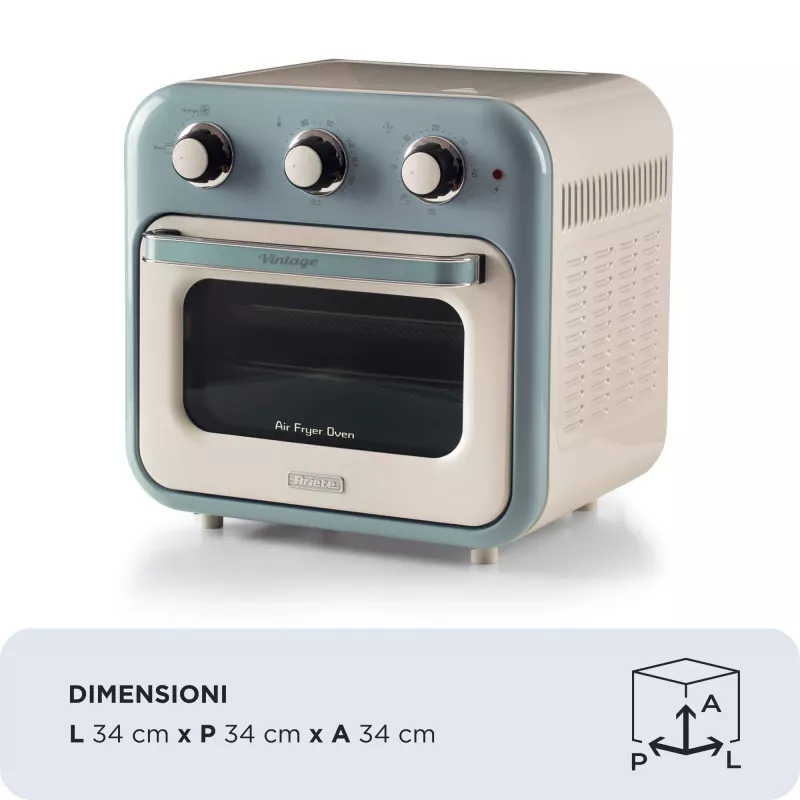 Ariete 4632 Gaisa fritieris un cepeškrāsns Vintage, 1400W, 2in1, Tilpums 16L, Piederumi iekļauti, Taimeris 60 minūtes, Dubultstikls, zils