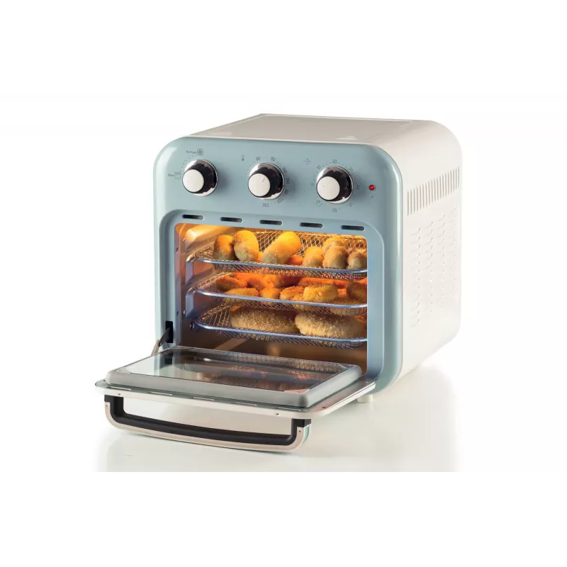 Ariete 4632 Gaisa fritieris un cepeškrāsns Vintage, 1400W, 2in1, Tilpums 16L, Piederumi iekļauti, Taimeris 60 minūtes, Dubultstikls, zils