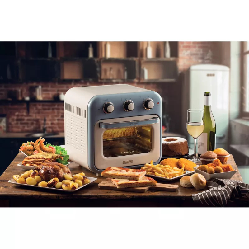 Ariete 4632 Gaisa fritieris un cepeškrāsns Vintage, 1400W, 2in1, Tilpums 16L, Piederumi iekļauti, Taimeris 60 minūtes, Dubultstikls, zils