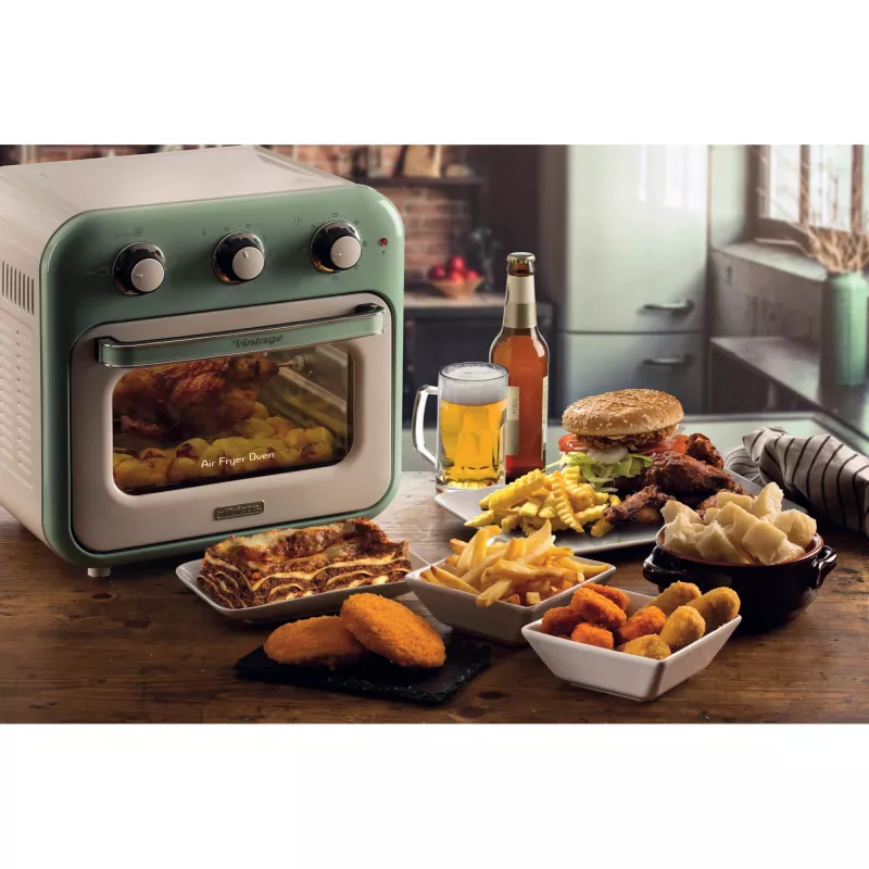 Ariete 4632 Gaisa fritieris un cepeškrāsns Vintage, 1400W, 2in1, Tilpums 16L, Iekļauti piederumi, Taimeris 60 minūtes, Dubultstikls, Zaļš
