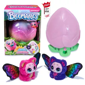 Hatchimals Bloomables by , Kittyfly pārsteiguma rotaļlieta, interaktīva plīša rotaļlieta ar atkārtojamu dubulto atklāšanu, vairāk nekā 100 skaņām un reakcijām iztēles rotaļām (stili var atšķirties), elektroniskie mājdzīvnieki bērniem no 5 gadu vecuma