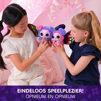 Hatchimals Bloomables by , Kittyfly pārsteiguma rotaļlieta, interaktīva plīša rotaļlieta ar atkārtojamu dubulto atklāšanu, vairāk nekā 100 skaņām un reakcijām iztēles rotaļām (stili var atšķirties), elektroniskie mājdzīvnieki bērniem no 5 gadu vecuma