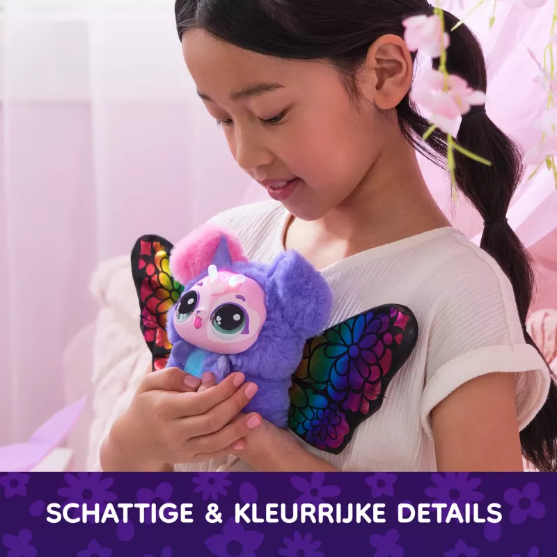 Hatchimals Bloomables by , Kittyfly pārsteiguma rotaļlieta, interaktīva plīša rotaļlieta ar atkārtojamu dubulto atklāšanu, vairāk nekā 100 skaņām un reakcijām iztēles rotaļām (stili var atšķirties), elektroniskie mājdzīvnieki bērniem no 5 gadu vecuma