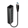 Lindy 4 portu USB 3.0 centrmezgls, USB 3.2 Gen 1 (3.1 Gen 1) Type-A, USB 3.2 Gen 1 (3.1 Gen 1) Type-A, 5000 Mbit/s, melns, alumīnijs, plastmasa, 0,3 m