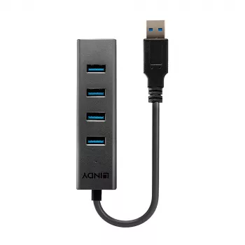 Lindy 4 portu USB 3.0 centrmezgls, USB 3.2 Gen 1 (3.1 Gen 1) Type-A, USB 3.2 Gen 1 (3.1 Gen 1) Type-A, 5000 Mbit/s, melns, alumīnijs, plastmasa, 0,3 m