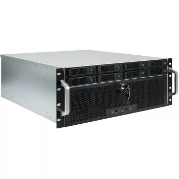 Serveru statņa korpuss INTER-TECH IPC 4U-4708 — 4U, melns, atbalsta ATX/PS2 barošanas bloku, 4x priekšējie 80mm, 2x aizmugurējie 80mm, 2,5/3,5 collu cietie diski