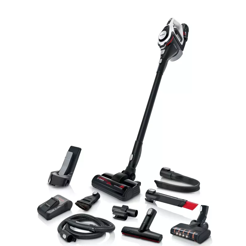 Bosch Serie 8 BSS825ALL putekļsūcējs ar kātu/elektriskā slota Baterija Sausā Bezmaisa Melns, Balts 5 Ah