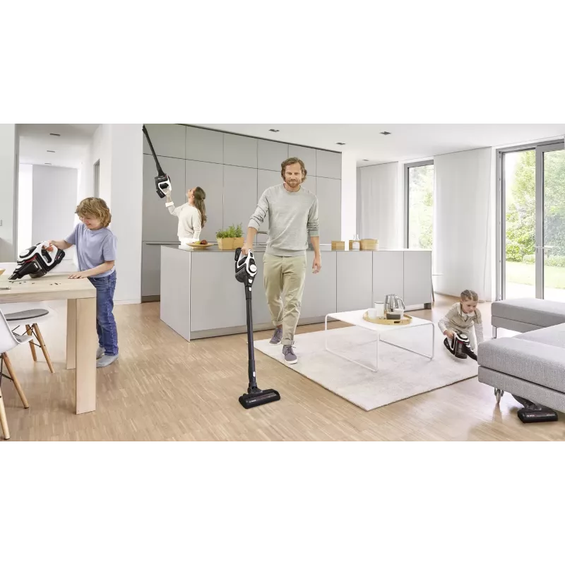 Bosch Serie 8 BSS825ALL putekļsūcējs ar kātu/elektriskā slota Baterija Sausā Bezmaisa Melns, Balts 5 Ah