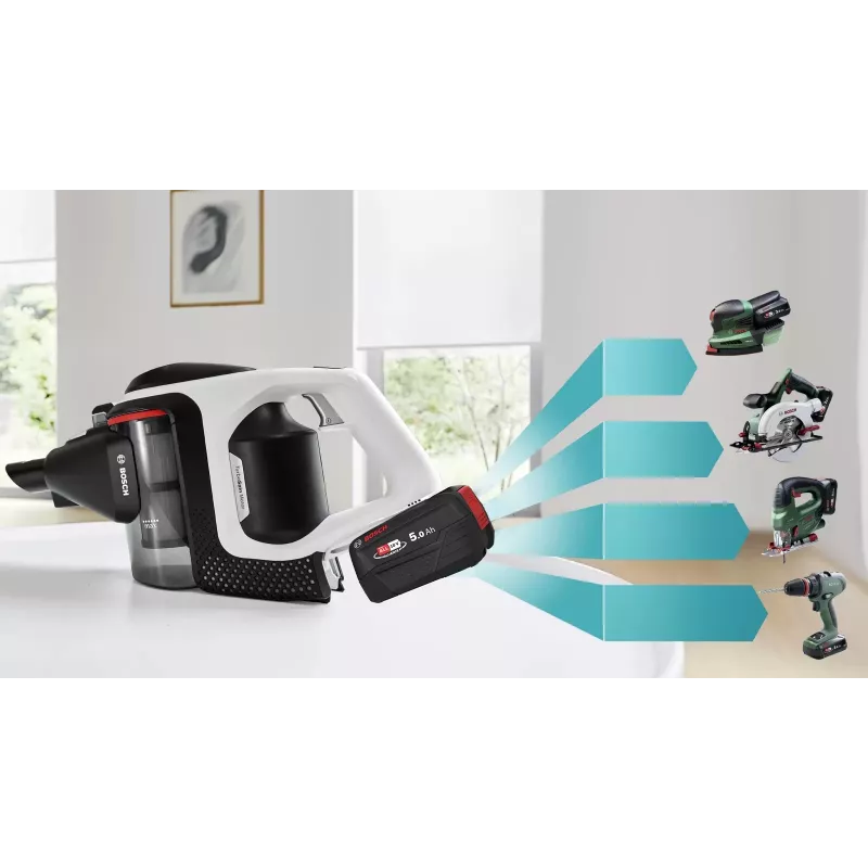 Bosch Serie 8 BSS825ALL putekļsūcējs ar kātu/elektriskā slota Baterija Sausā Bezmaisa Melns, Balts 5 Ah
