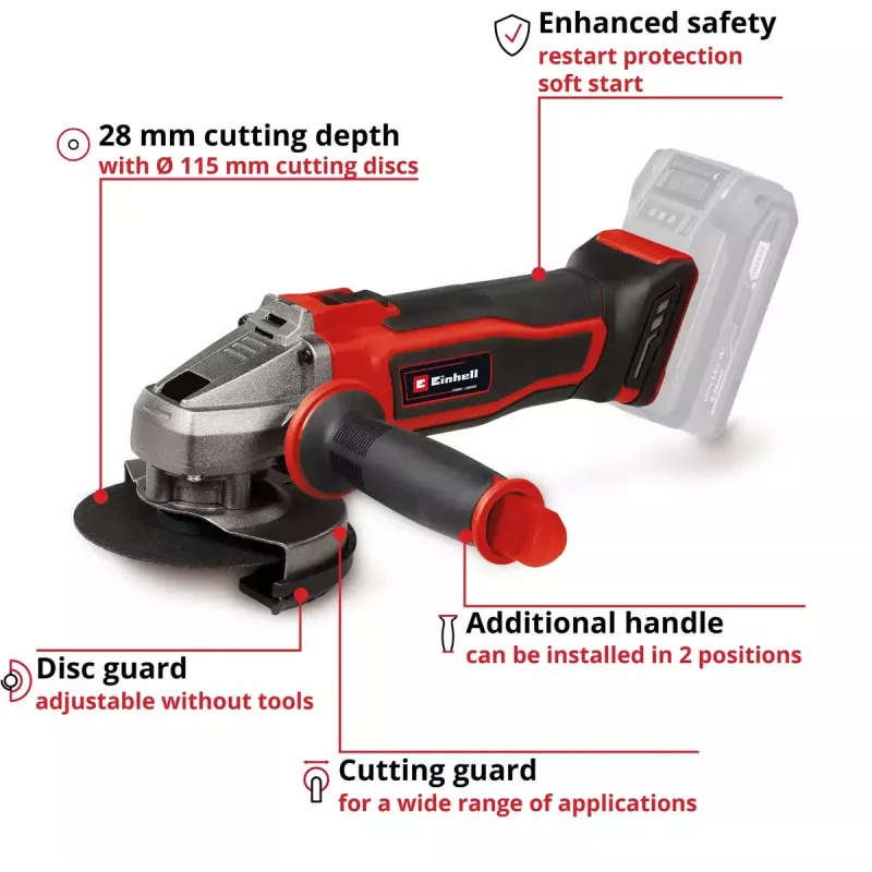 Leņķa slīpmašīna Einhell Power X-Change TE-AG 18/115-2 Li - Solo 18 V