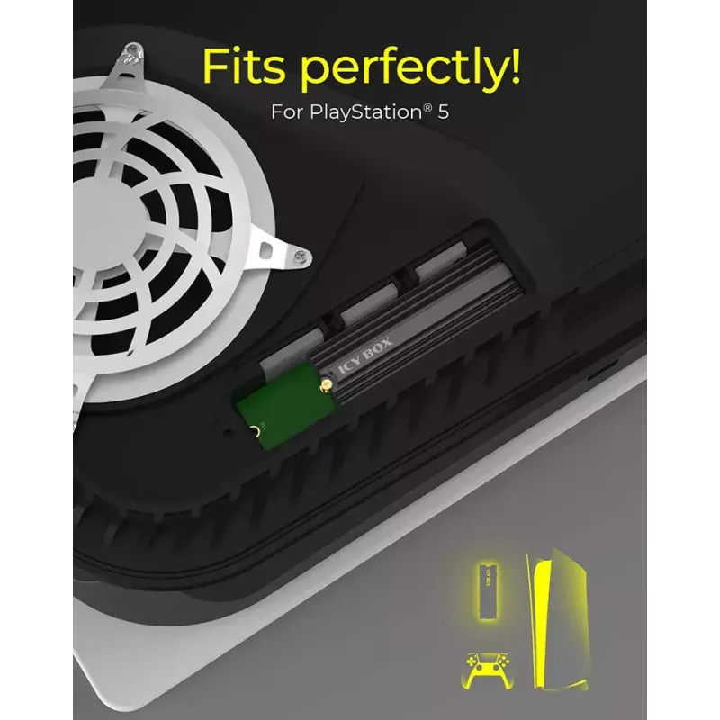 Dzesētājs ICY BOX IB-M2HS-PS5 priekš PlayStation 5, melns, 27 mm x 76 mm x 9 mm