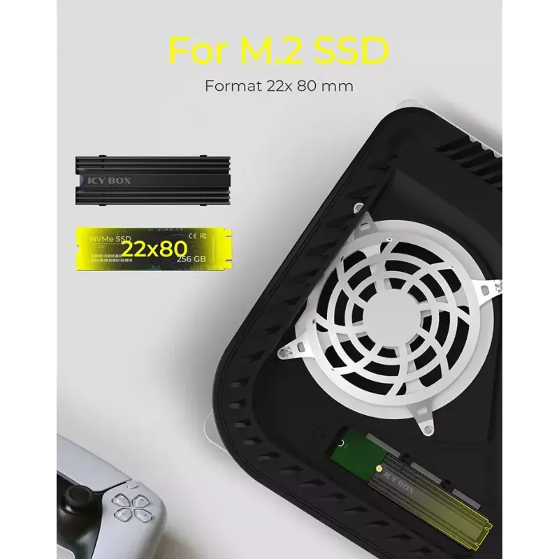Dzesētājs ICY BOX IB-M2HS-PS5 priekš PlayStation 5, melns, 27 mm x 76 mm x 9 mm
