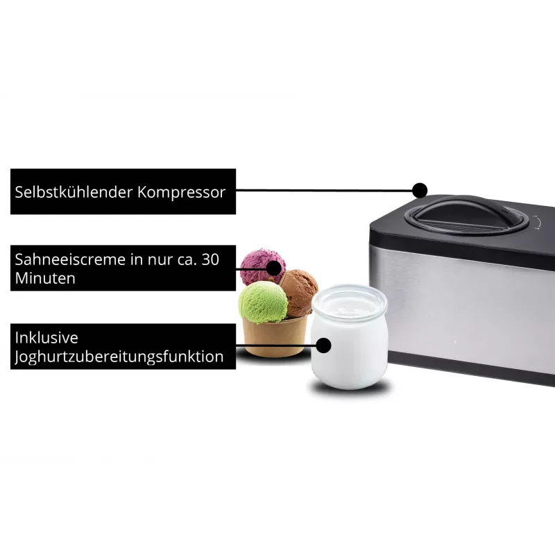 Unold 48826 Eismaschine & Joghurtbereiter EVA Compressor saldējuma automāts 1.5 L 120 W Melns, Nerūsējošais tērauds