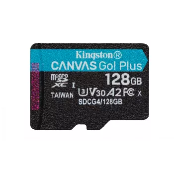 Kingston Technology 128 GB microSDXC Canvas Go Plus Gen4 200R A2 U3 viens iepakojums bez adaptera