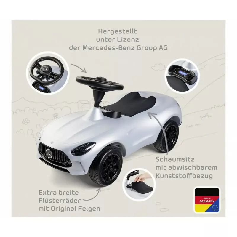Simba-Dickie BIG Mercedes-AMG GT vizināmais auto sudraba/melnā krāsā – bērnu stumjamais/pedāļu braucamrīks