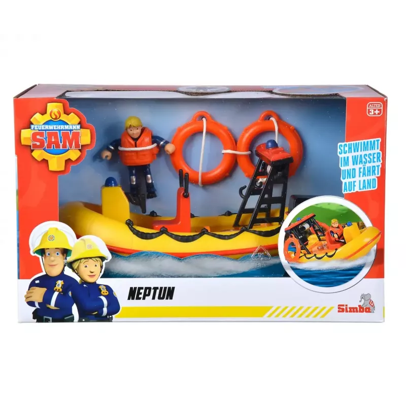Rotaļu laiva Simba-Dickie Fireman Sam Neptune Boat ar Figūriņu — rotaļu transportlīdzeklis
