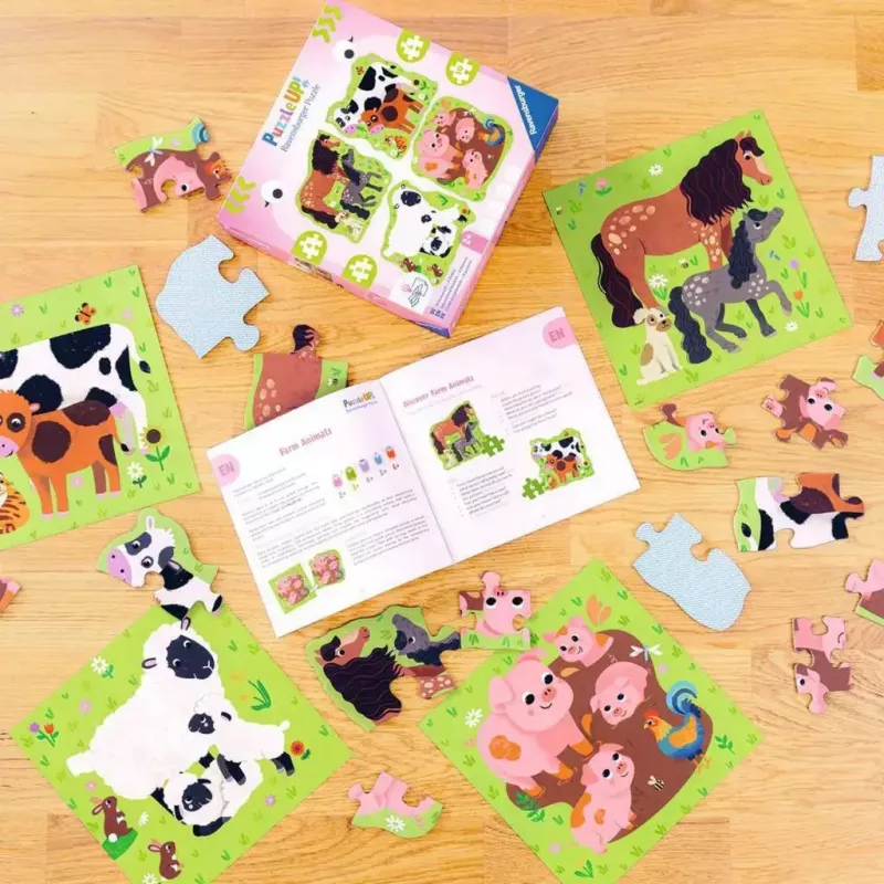 Ravensburger UP! Lauku dzīvnieki — progresīvais komplekts 4, 6, 8, 10 detaļas