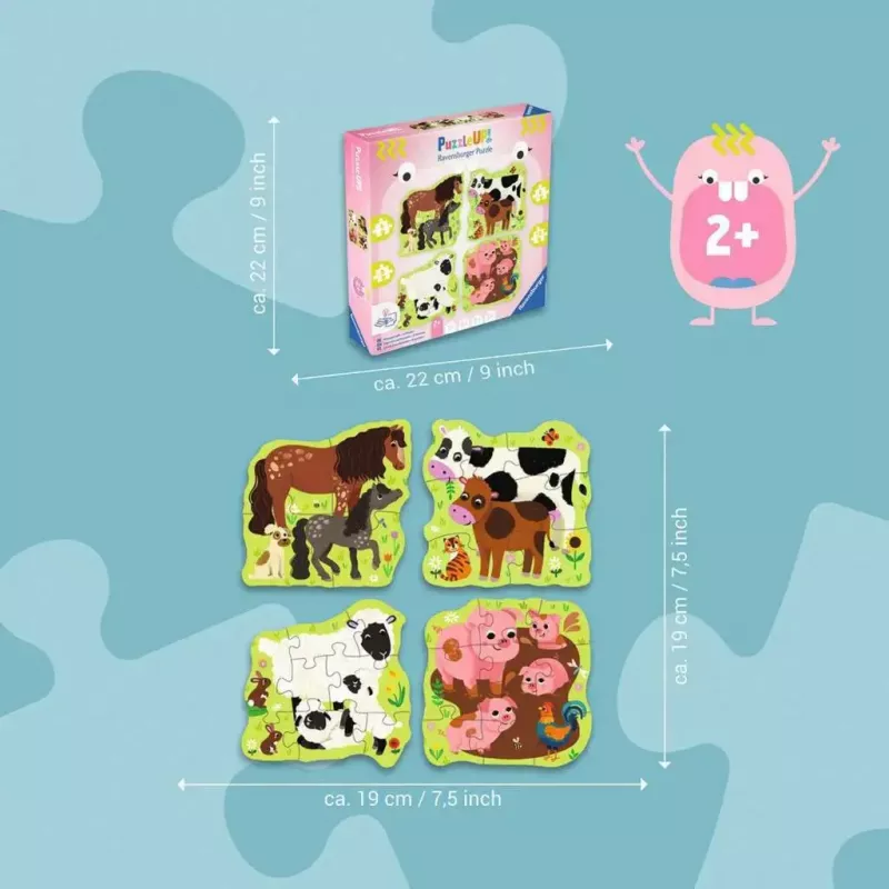 Ravensburger UP! Lauku dzīvnieki — progresīvais komplekts 4, 6, 8, 10 detaļas