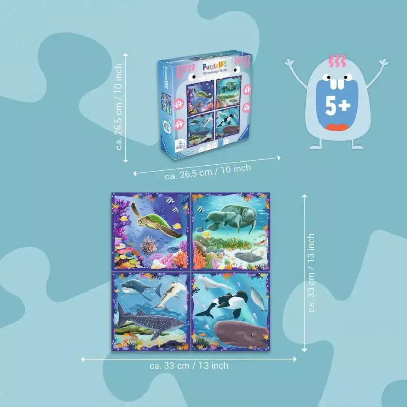 Ravensburger UP! Sea Creatures puzle — 64, 72, 81, 90 gab. komplekts