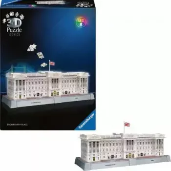 3D puzzle Ravensburger Iconics Buckingham Palace ar gaismu, 216 gab.