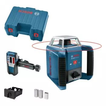 Bosch GRL 400 H Professional rotējošā lāzera komplekts, 400 m darbības attālums (ar uztvērēju), sarkanais lāzers, ar LR 1 uztvērēju, BT 152 statīvu un koferi, zils