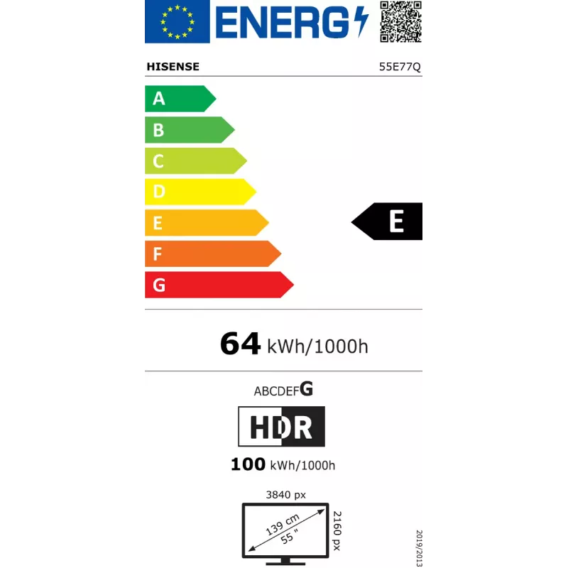Hisense 55E77Q 139,7 cm (55 collas) 4K Ultra HD Smart TV Wi-Fi Melns