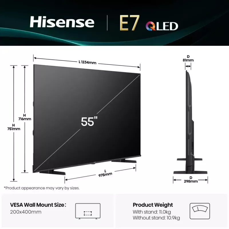 Hisense 55E77Q 139,7 cm (55 collas) 4K Ultra HD Smart TV Wi-Fi Melns