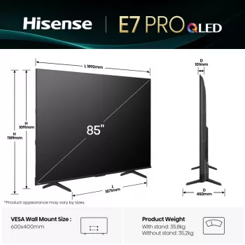 Hisense 85E77Q PRO 2.16 m (85 collas) 4K Ultra HD Smart TV Wi-Fi Melns