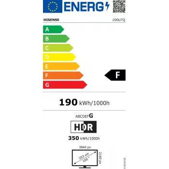 Hisense 100U7Q 2.54 m (100 collas) 4K Ultra HD Smart TV Wi-Fi Melns