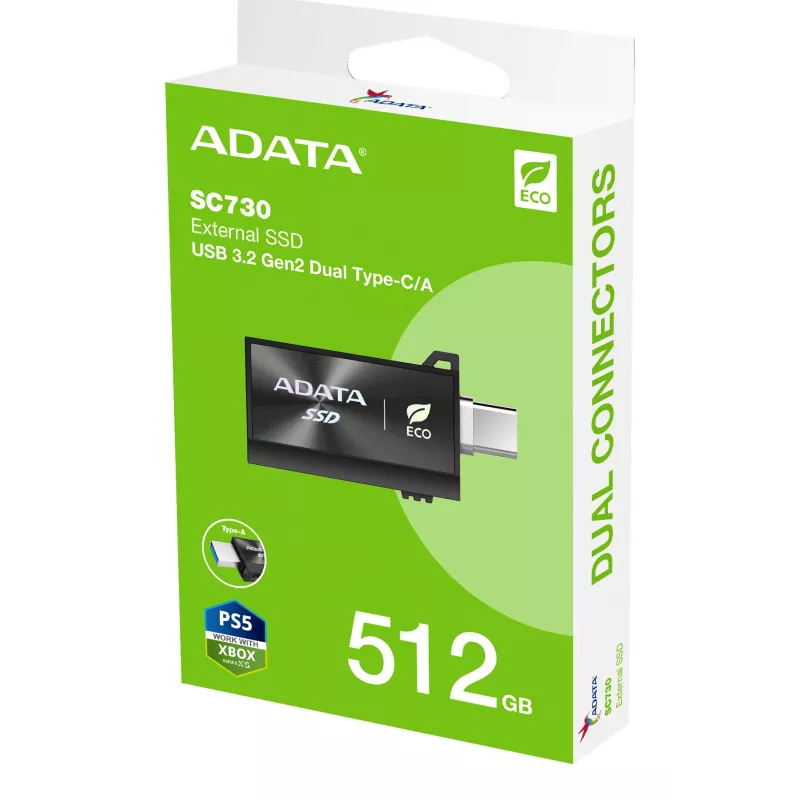 ADATA SC730 512 GB USB Type-C 3.2 Gen 2 (3.1 Gen 2) Melns
