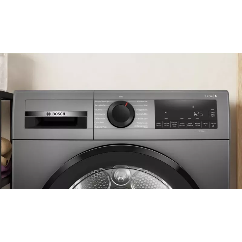 Bosch Serie 6 WQG243DR10 veļas žāvētājs Brīvstāvošs Ielādēšana no priekšas 9 kg Pelēks