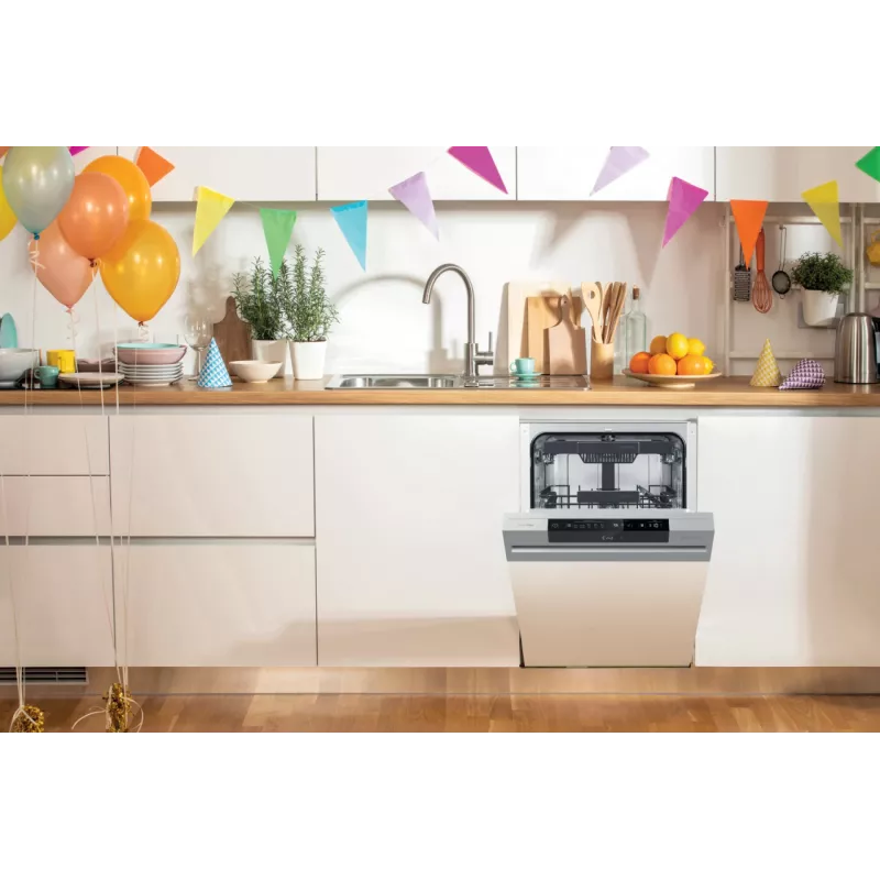 Daļēji iebūvētā trauku mazgājamā mašīna Gorenje GI 561 D 10 S EB — 11 galda piederumu komplekti, Slimline 45 cm, 45 dB, 9 L/ciklā