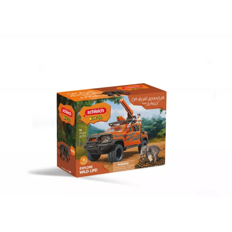 Rotaļu komplekts Schleich Off-Road Adventure in the Jungle — džungļu tēma, plastmasas figūriņas, vecumam no 3 līdz 8 gadiem